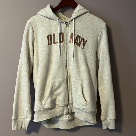 Old Navy Light Grey Zip up Hoodie Sherpa lined - Picture 1 of 3